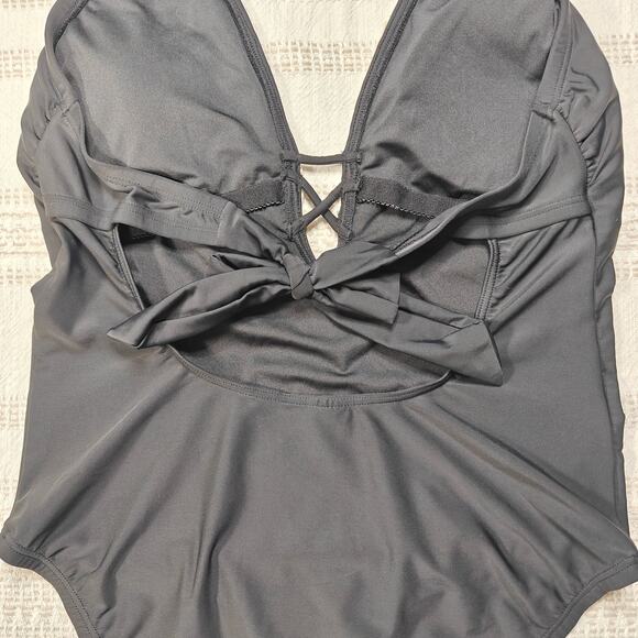 Venus Black One Piece Swimsuit Crochet Lace Detail Halter Swim Size 14 NEW - Picture 4 of 6